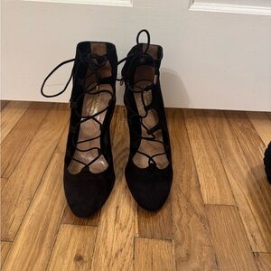 Aquazzura Chic Black Lace Up Heeled Booties